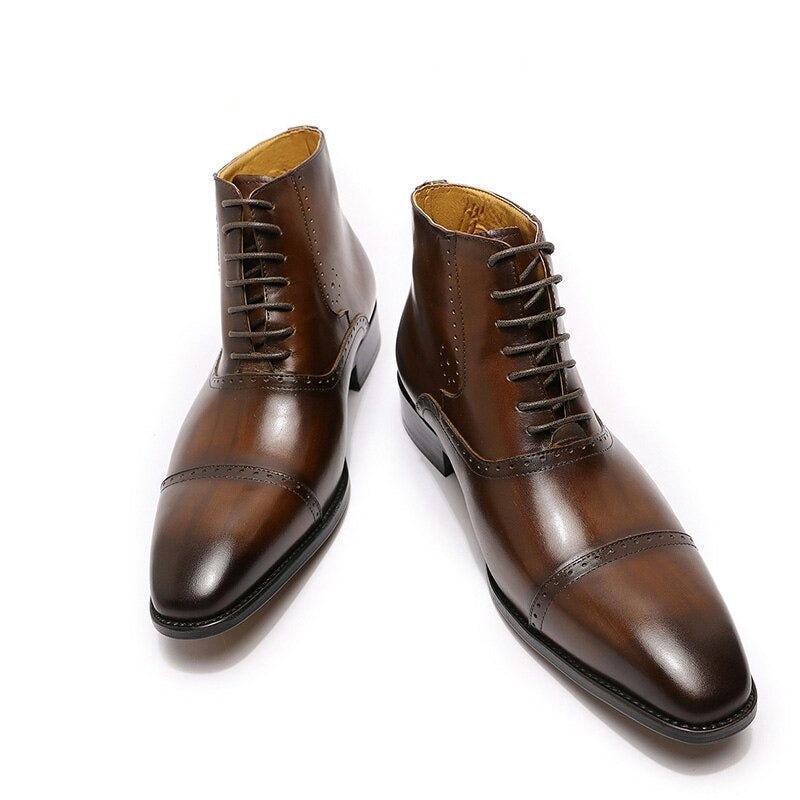 The Fazona - Classic Brogue Leather Boots For Men - Ashour Shoes