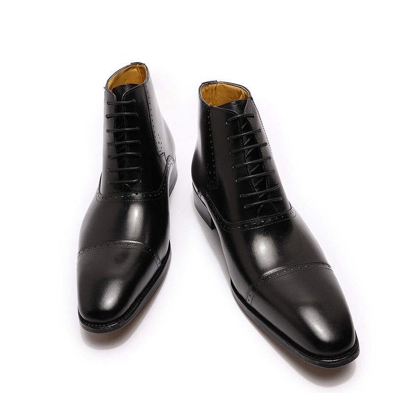 The Fazona - Classic Brogue Leather Boots For Men - Ashour Shoes