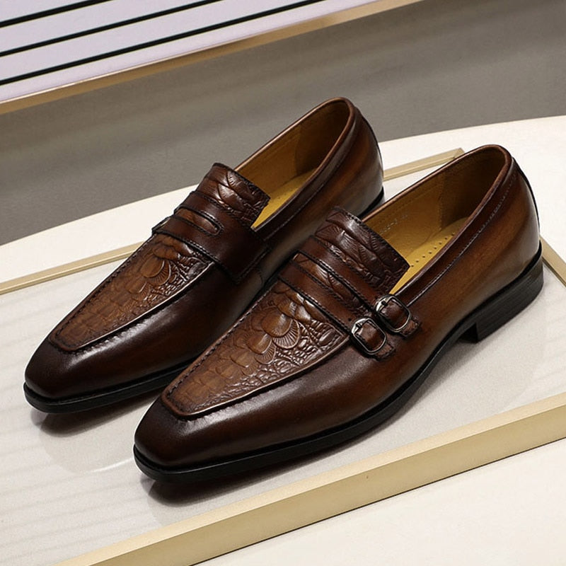 The Milanino 2 - Double Monkstrap Leather Loafers (Crocodile pattern) - Ashour Shoes