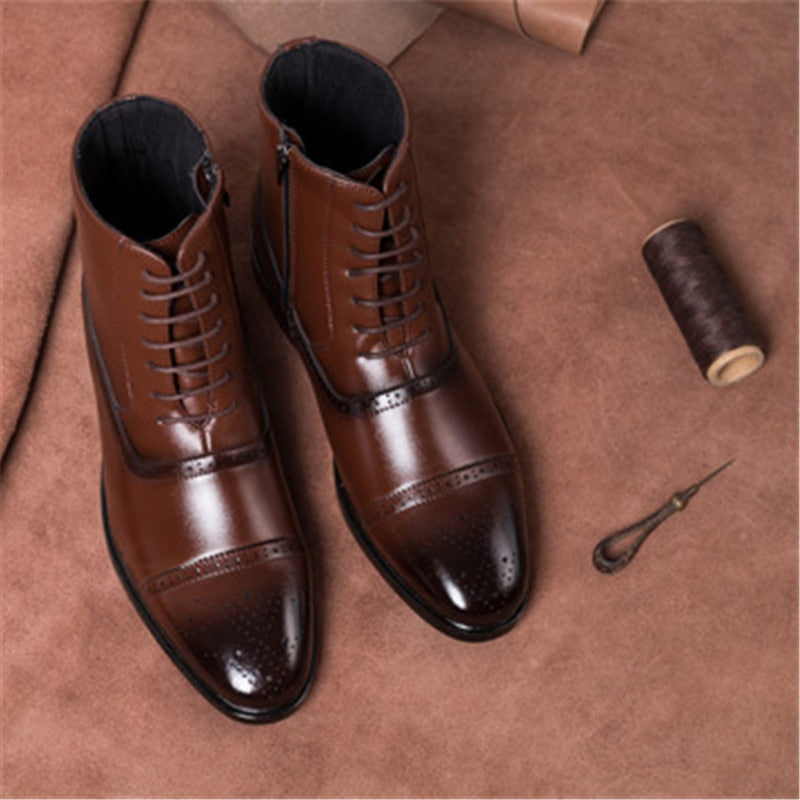 il Capo - Classic Zipper Leather Boots For Men
