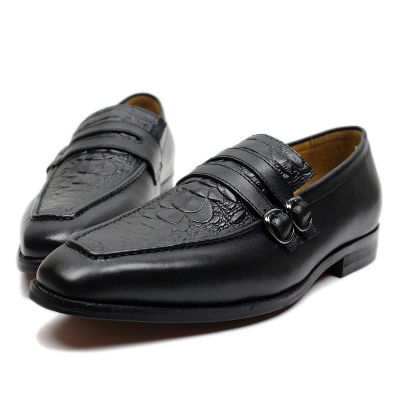 The Milanino 2 - Double Monkstrap Leather Loafers (Crocodile pattern)