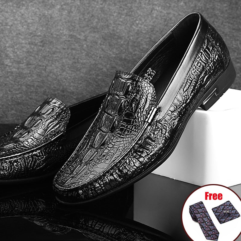 The Emperor - Leather Alligator Print Loafers For Men - Ashour Shoes