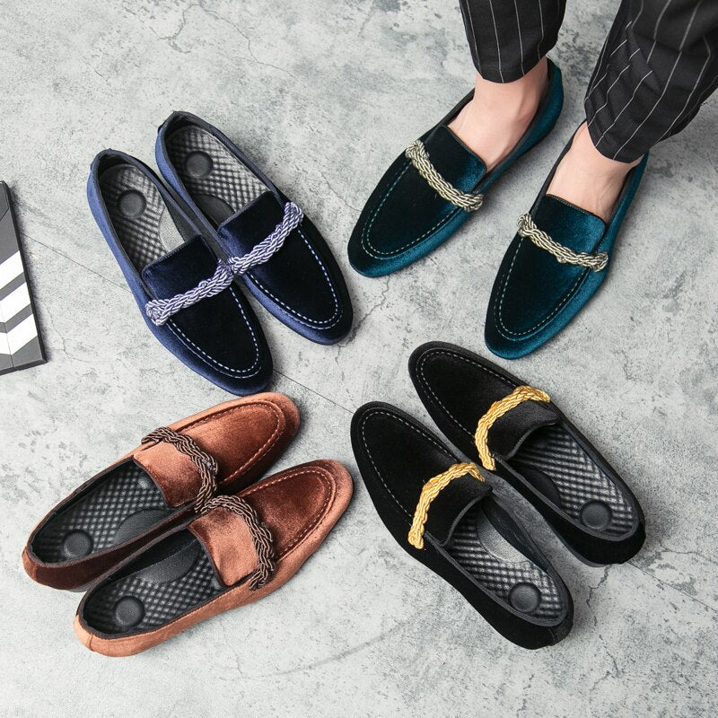 The WEH - Ribbon Decorated Suede Leather Loafers For Men - Ashour Shoes