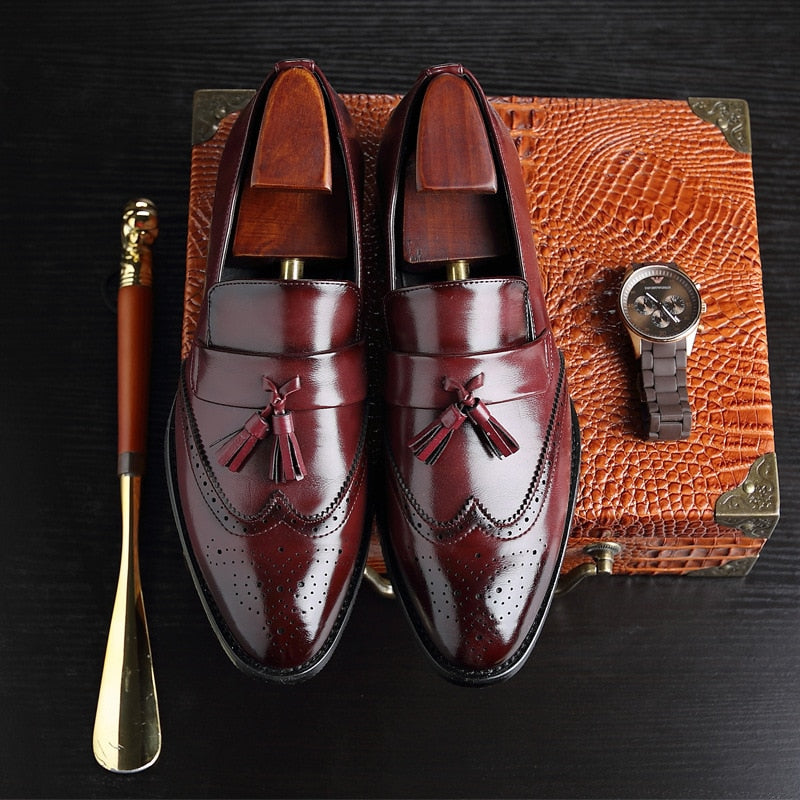 The T93 - Classic Wingtip brogue Leather Tassel Loafers For Men - Ashour Shoes