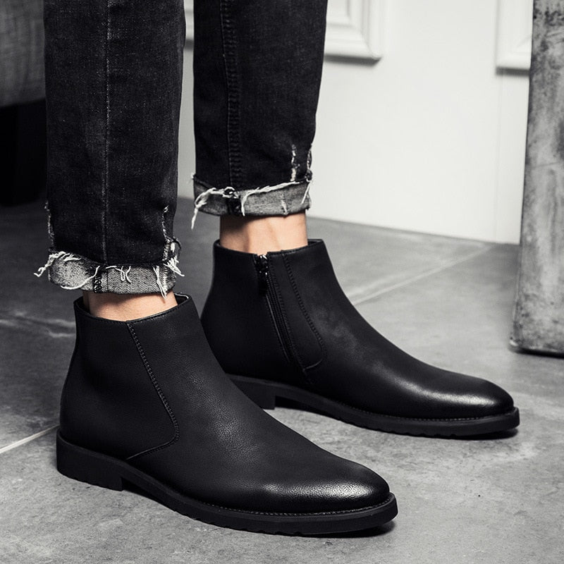 2022 The Chiaro3 - Ankle Leather Boots for Men with a Zipper - Ashour Shoes