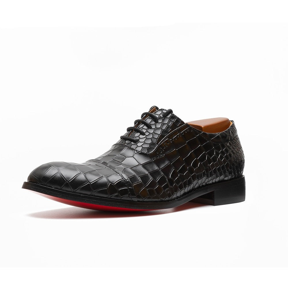 Rossi Luxx2 - Red bottom sole Crocodile Pattern Leather Oxford Shoes