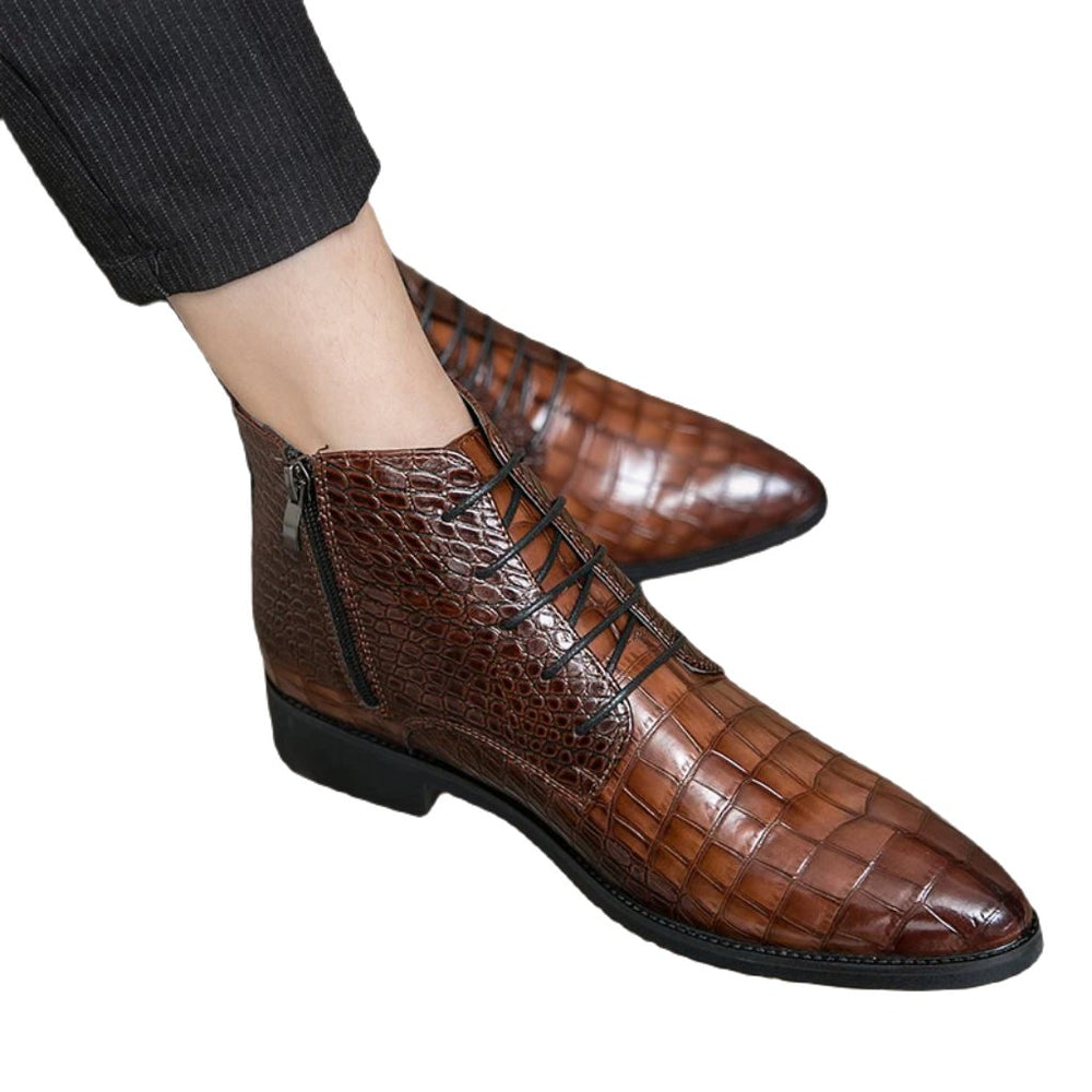 il Paviese - Patent Leather Ankle Boots for Men ( Alligator print zipper boots) - Ashour Shoes