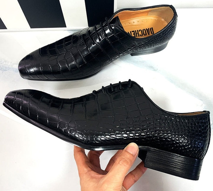 The DaoChen Alligator - Crocodile Pattern leather Captoe Oxford Dress Shoes - Ashour Shoes