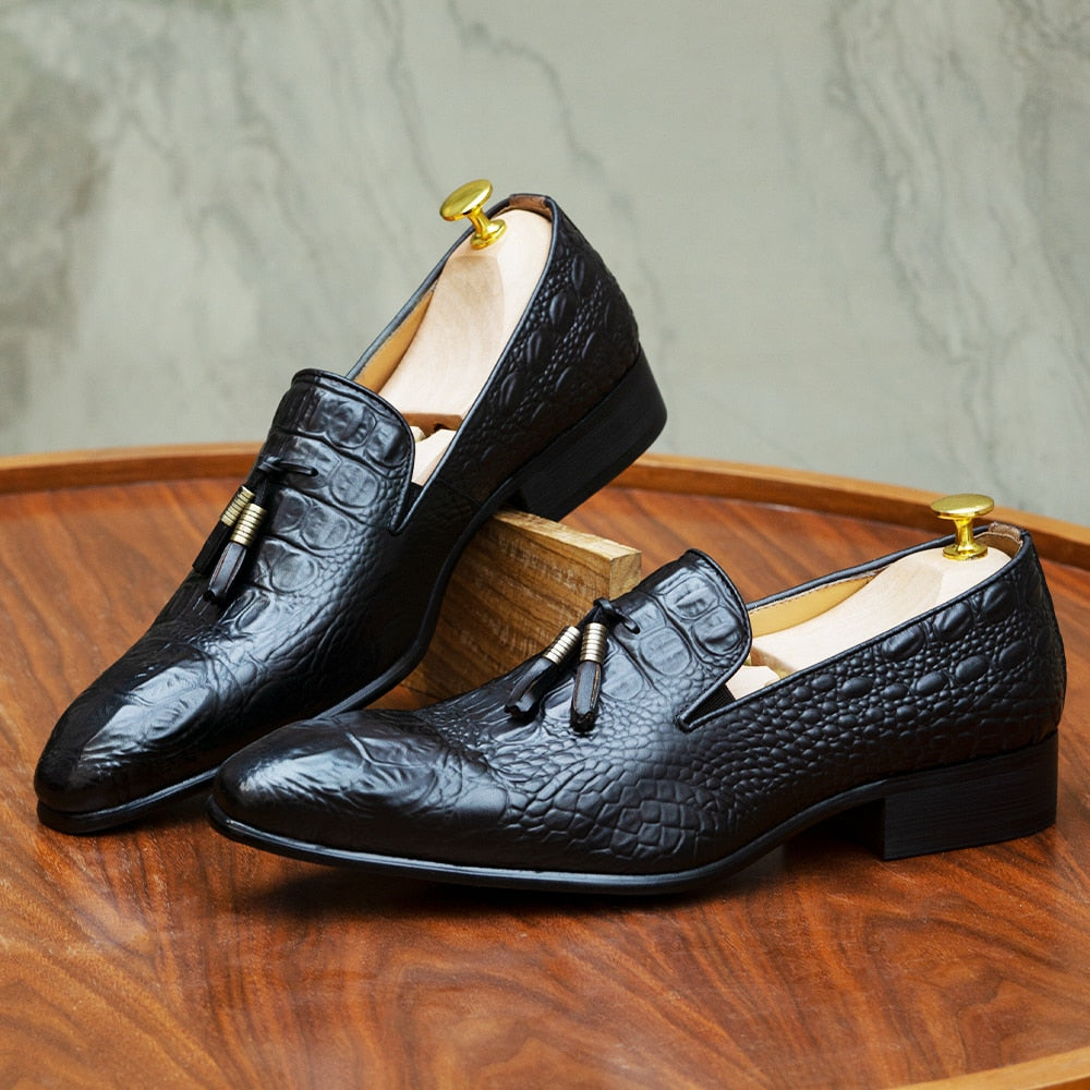The Lasen - Luxurious Alligator Print Leather Tassel Loafers