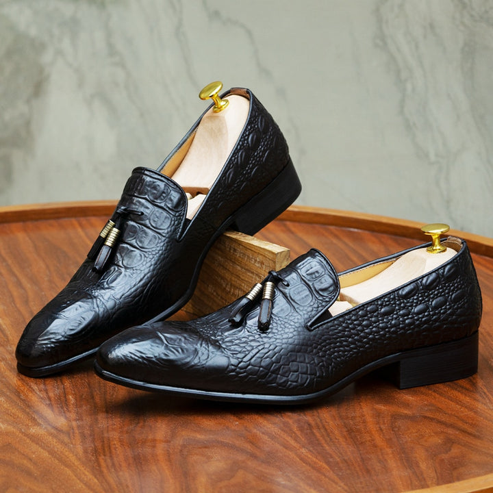 The Lasen - Luxurious Alligator Print Leather Tassel Loafers - Ashour Shoes