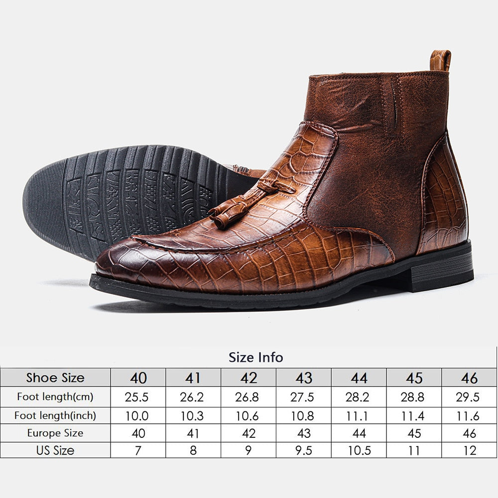 la Scriptore - Crocodile Pattern Leather Boots (zipper & tassel)