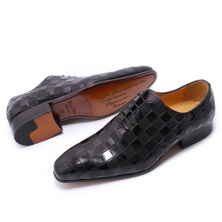 The Quadrato - Luxury Italian Leather Dress Shoes (Checkered Squares Pattern) - Ashour Shoes