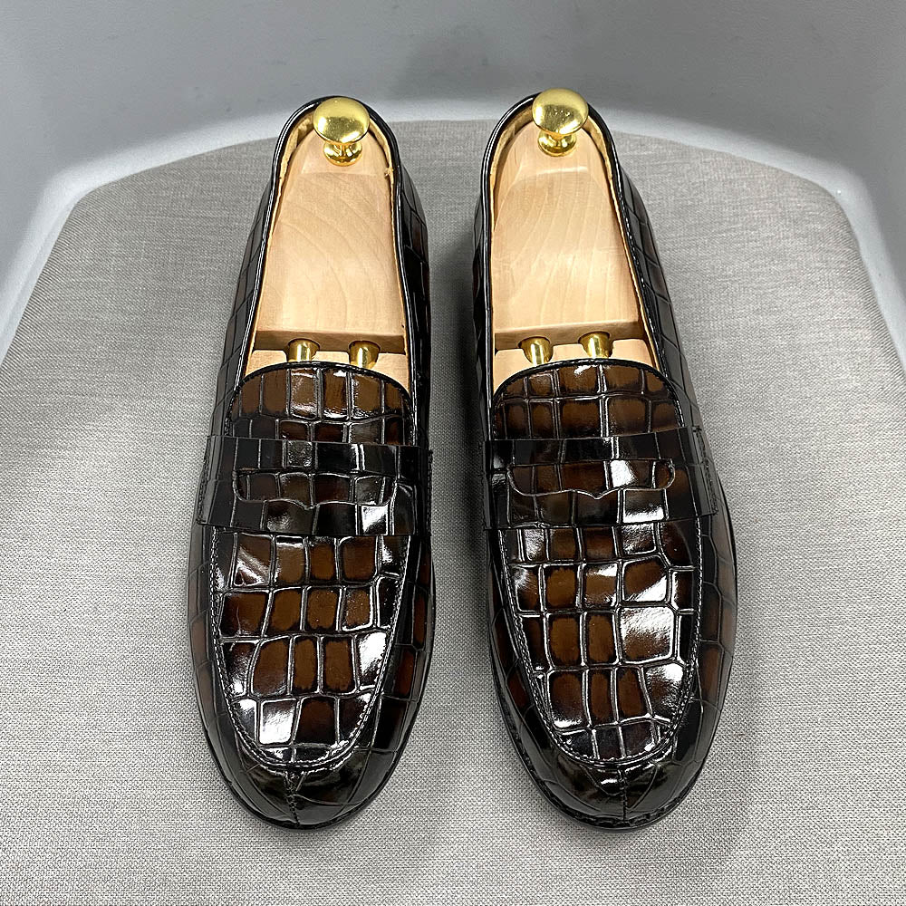 Brera - Luxury Alligator Print Leather Loafers (Crocodile Pattern Loafers) - Ashour Shoes