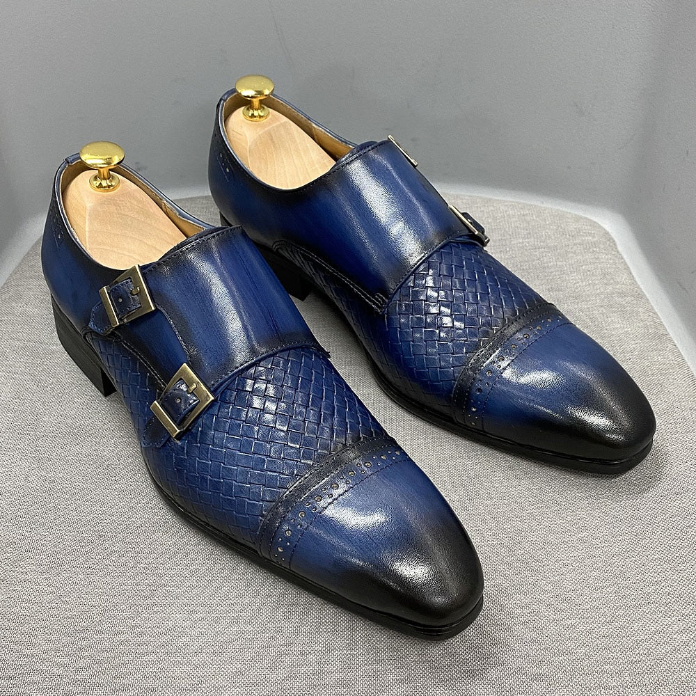 La Ricchezza - Double Monk Alligator Print Leather Dress Shoes