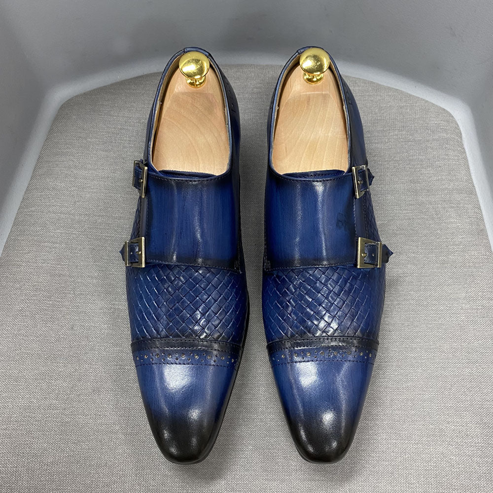 La Ricchezza - Double Monk Alligator Print Leather Dress Shoes