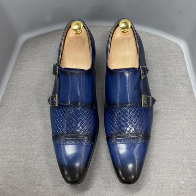 La Ricchezza - Double Monk Alligator Print Leather Dress Shoes