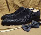 Emporimus2 - Suede & Alligator Print Leather Oxford Single Buckle dress Shoes - Ashour Shoes