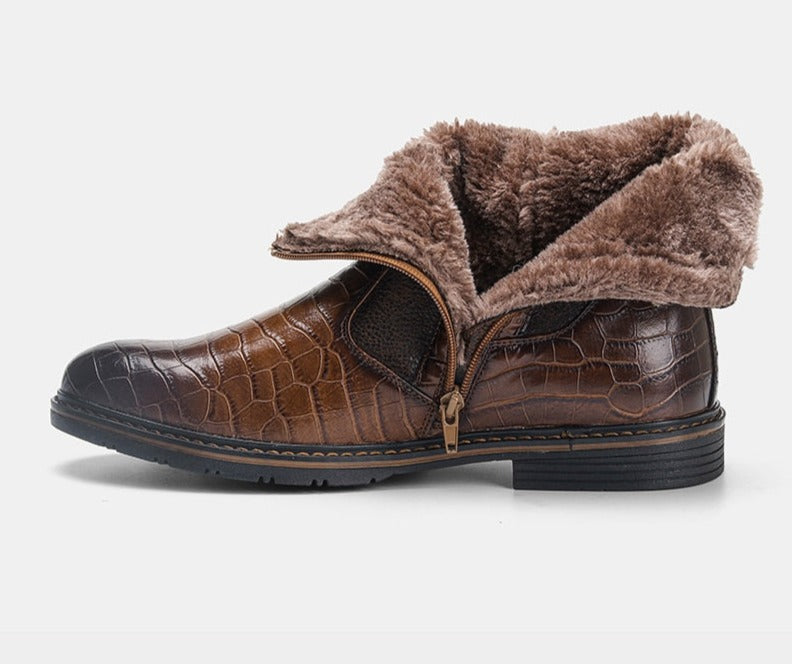 The Wotna - Alligator Print Leather Winter Ankle Boots (Boots with zipper) - Ashour Shoes