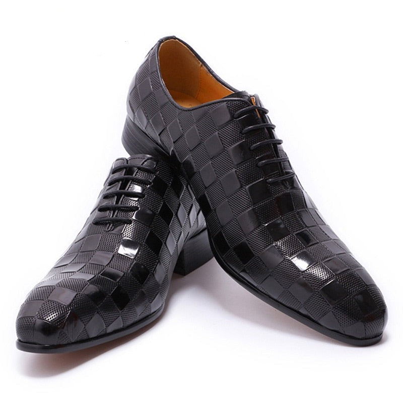 The Quadrato - Luxury Italian Leather Dress Shoes (Checkered Squares Pattern) - Ashour Shoes