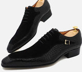 Emporimus2 - Suede & Alligator Print Leather Oxford Single Buckle dress Shoes - Ashour Shoes
