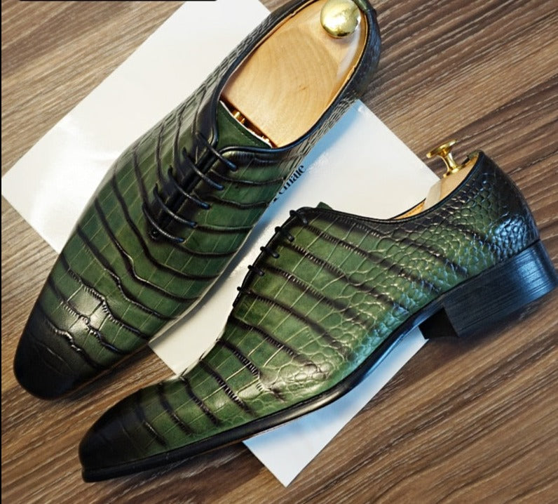 The DaoChen Alligator - Crocodile Pattern leather Captoe Oxford Dress Shoes