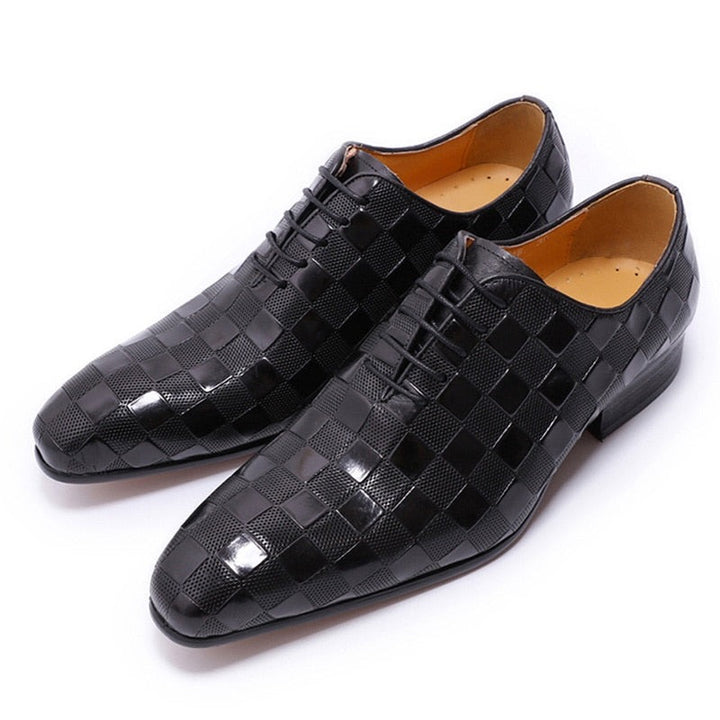 The Quadrato - Luxury Italian Leather Dress Shoes (Checkered Squares Pattern)