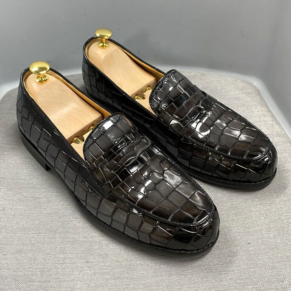 Brera - Luxury Alligator Print Leather Loafers (Crocodile Pattern Loafers) - Ashour Shoes