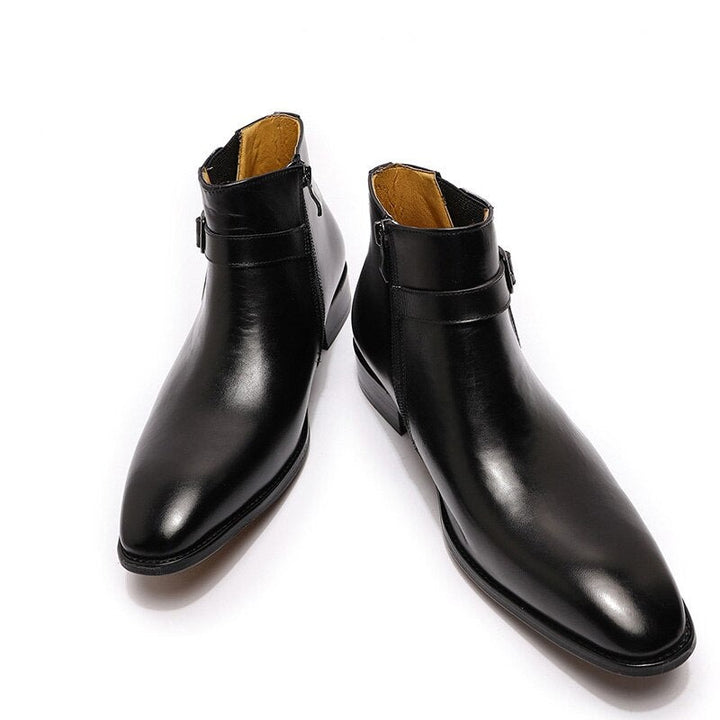 The Chiaro2 - Men's Italian Leather Dress Boots With Zipper & Buckle - Ashour Shoes