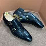 La Ricchezza - Double Monk Alligator Print Leather Dress Shoes - Ashour Shoes