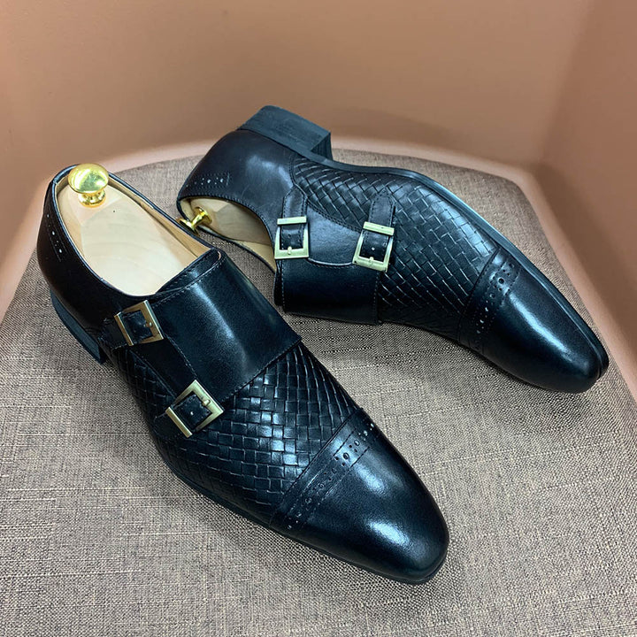 La Ricchezza - Double Monk Alligator Print Leather Dress Shoes