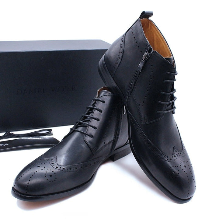 The Fazona2 - Luxury Brogue Leather Ankle Boots For Men - Ashour Shoes