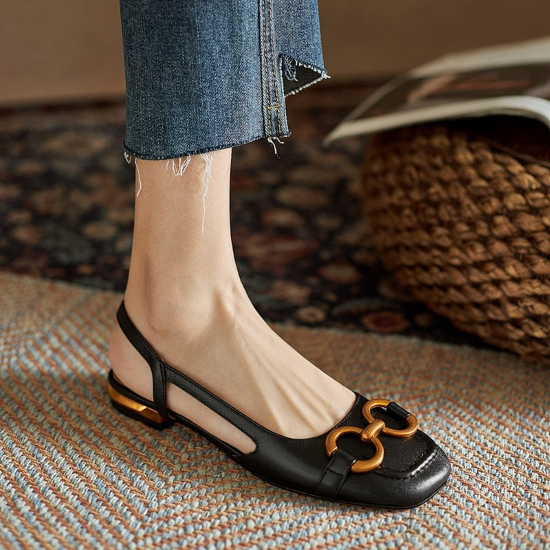 Zdravi - Women's Casual Flat Shoes. Square Heel Slip On Flats