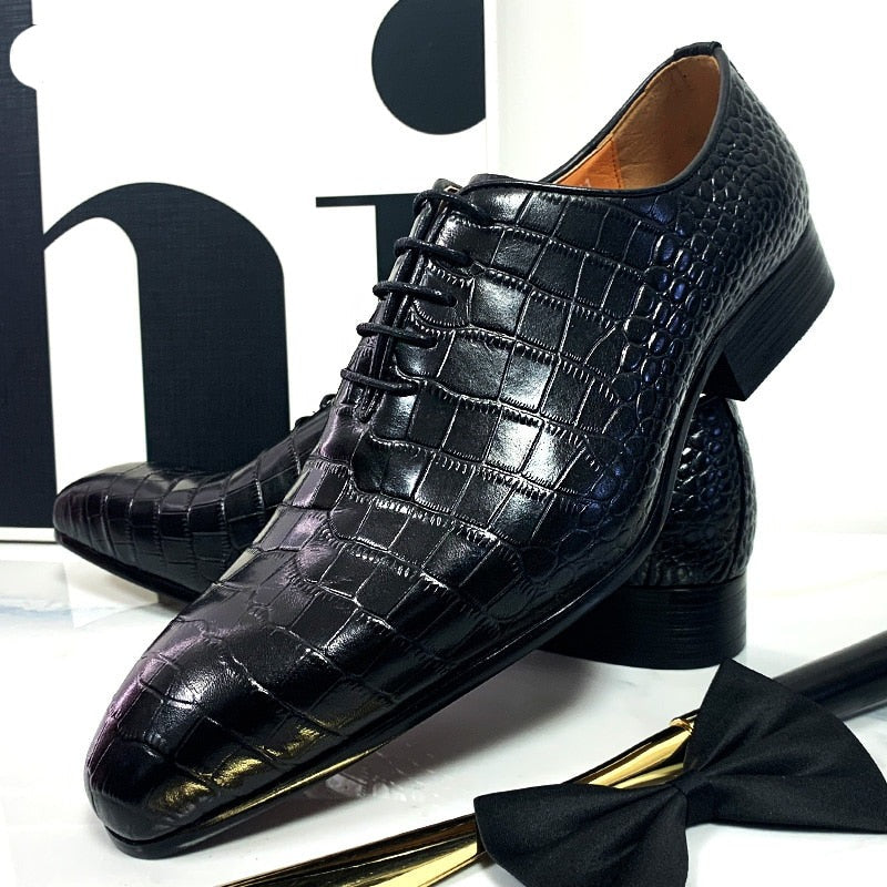 The DaoChen Alligator - Crocodile Pattern leather Captoe Oxford Dress Shoes