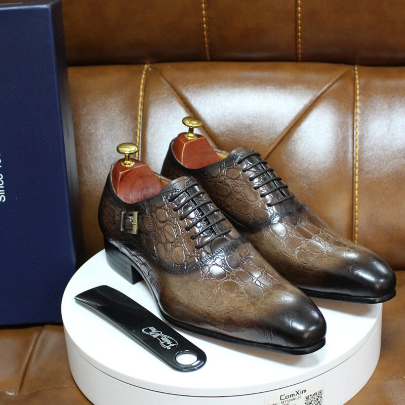 The Emporiums - Luxury Leather Captoe Oxford with alligator Print (Top of the line Shoes)