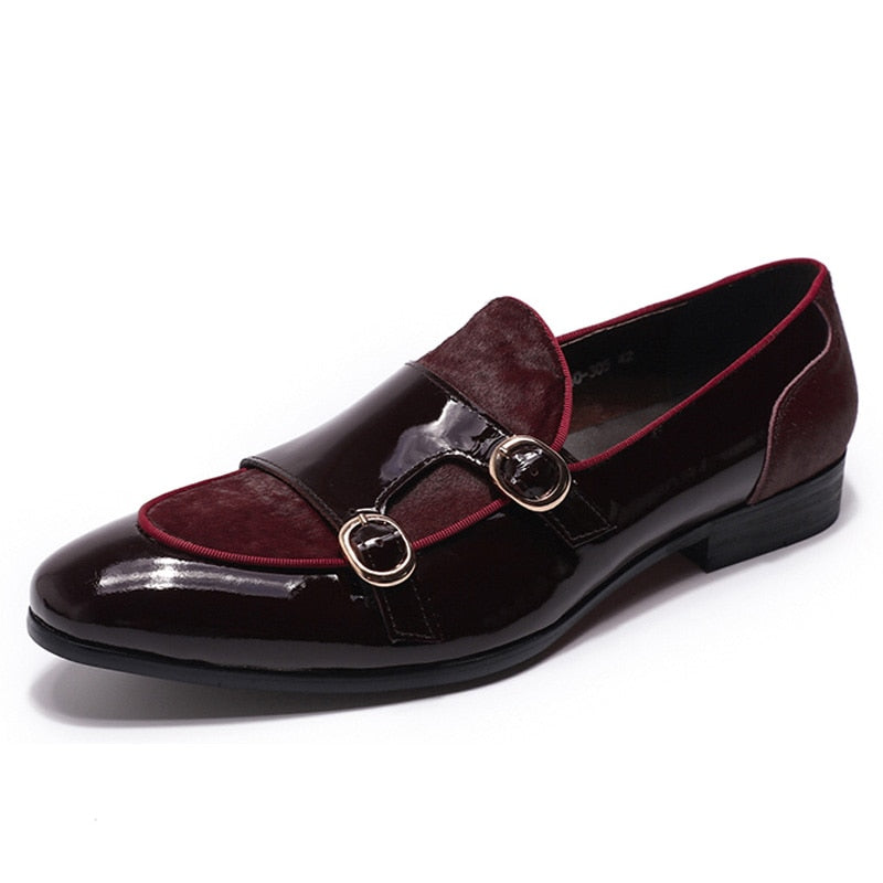 Il Doppione - Red bottom sole Double Monk-strap Patent Leather Loafers - Ashour Shoes