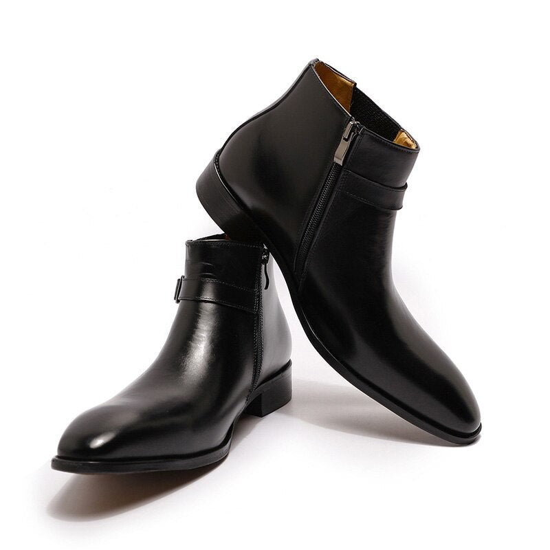 Chiaro2 - Men's Leather Dress Boots With Zipper & Buckle Black / US 10 Chiaro2 - Men's Leather Dress Boots With Zipper & Buckle Black / US 10