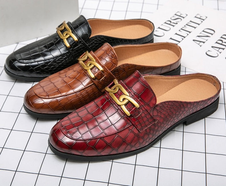 il lusso M - Crocodile Pattern Leather Mules Slippers for Men