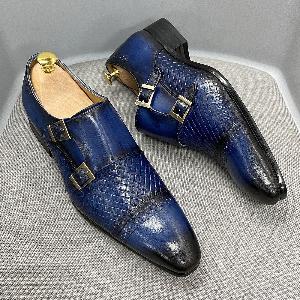 La Ricchezza - Double Monk Alligator Print Leather Dress Shoes