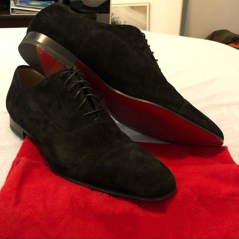 The Rossi 3 - Red Bottom Classic Suede Leather Black Oxfords Shoes - Ashour Shoes