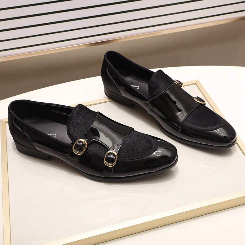 Il Doppione - Red bottom sole Double Monk-strap Patent Leather Loafers - Ashour Shoes