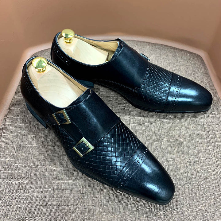 La Ricchezza - Double Monk Alligator Print Leather Dress Shoes