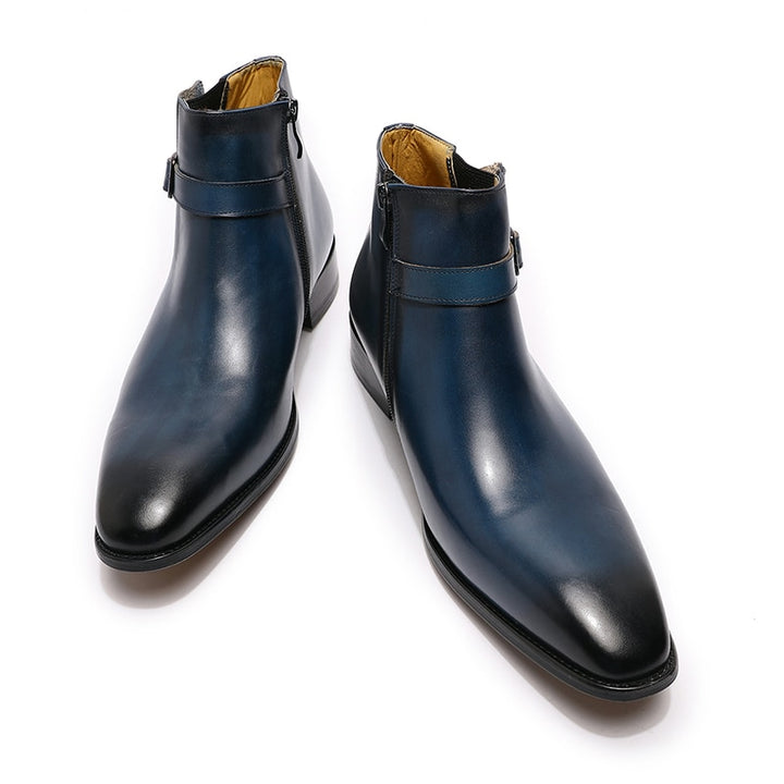 The Chiaro2 - Men's Italian Leather Dress Boots With Zipper & Buckle - Ashour Shoes