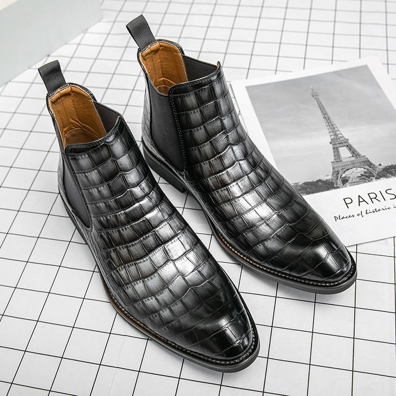 The Moro - Alligator Print Chelsea Leather Boots