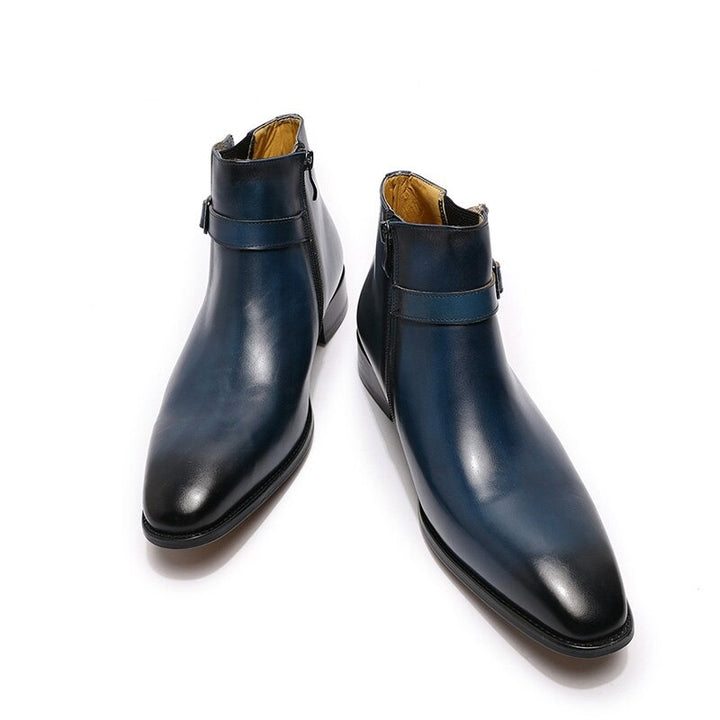 The Chiaro2 - Men's Italian Leather Dress Boots With Zipper & Buckle - Ashour Shoes