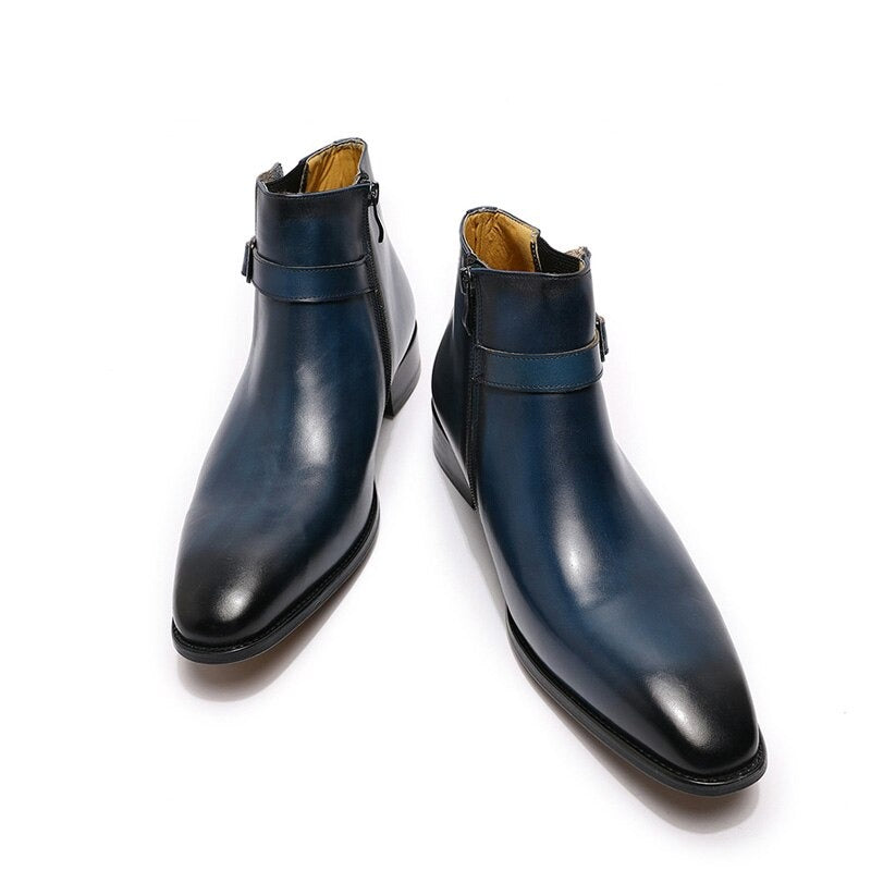 Chiaro2 - Men's Leather Dress Boots With Zipper & Buckle Black / US 10 Chiaro2 - Men's Leather Dress Boots With Zipper & Buckle Black / US 10