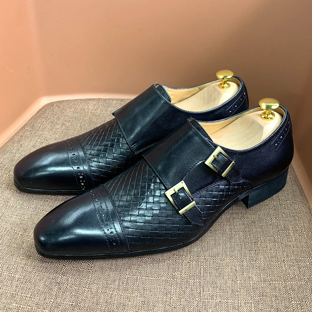 La Ricchezza - Double Monk Alligator Print Leather Dress Shoes