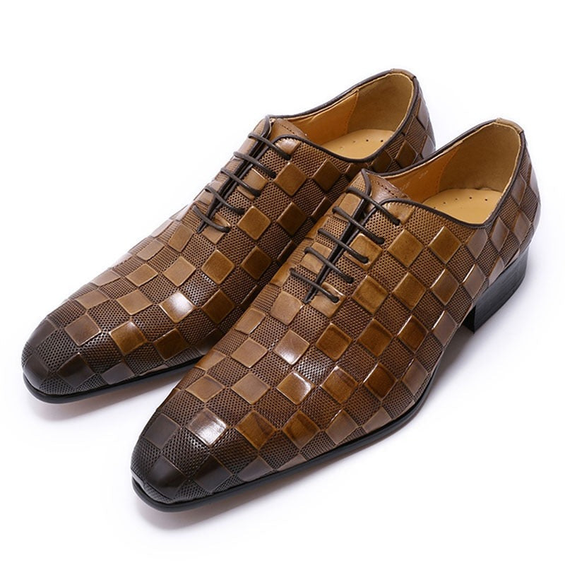 The Quadrato - Luxury Italian Leather Dress Shoes (Checkered Squares Pattern)