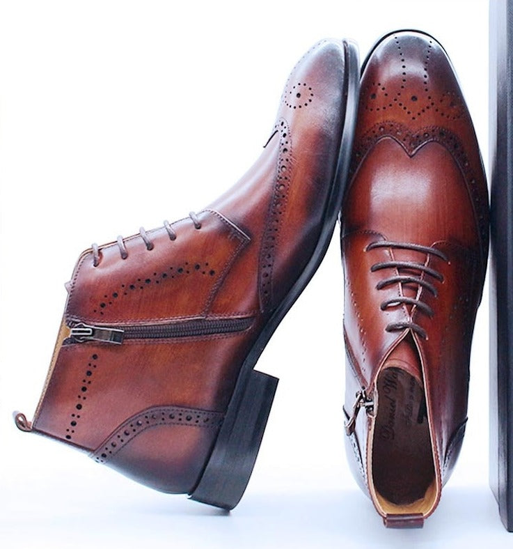 The Fazona2 - Luxury Wingtip Leather Ankle Boots For Men