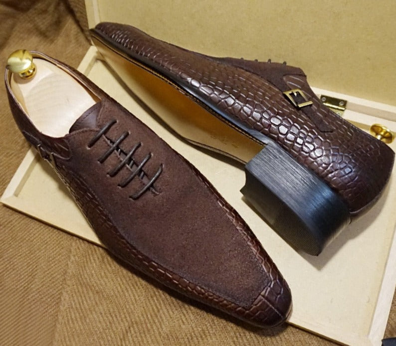 The Emporimus2 - Luxury Suede & Alligator Print Leather Oxford (Single Buckle Shoes)