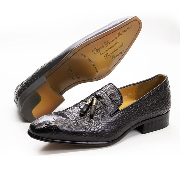 The Lasen - Luxurious Alligator Print Leather Tassel Loafers - Ashour Shoes